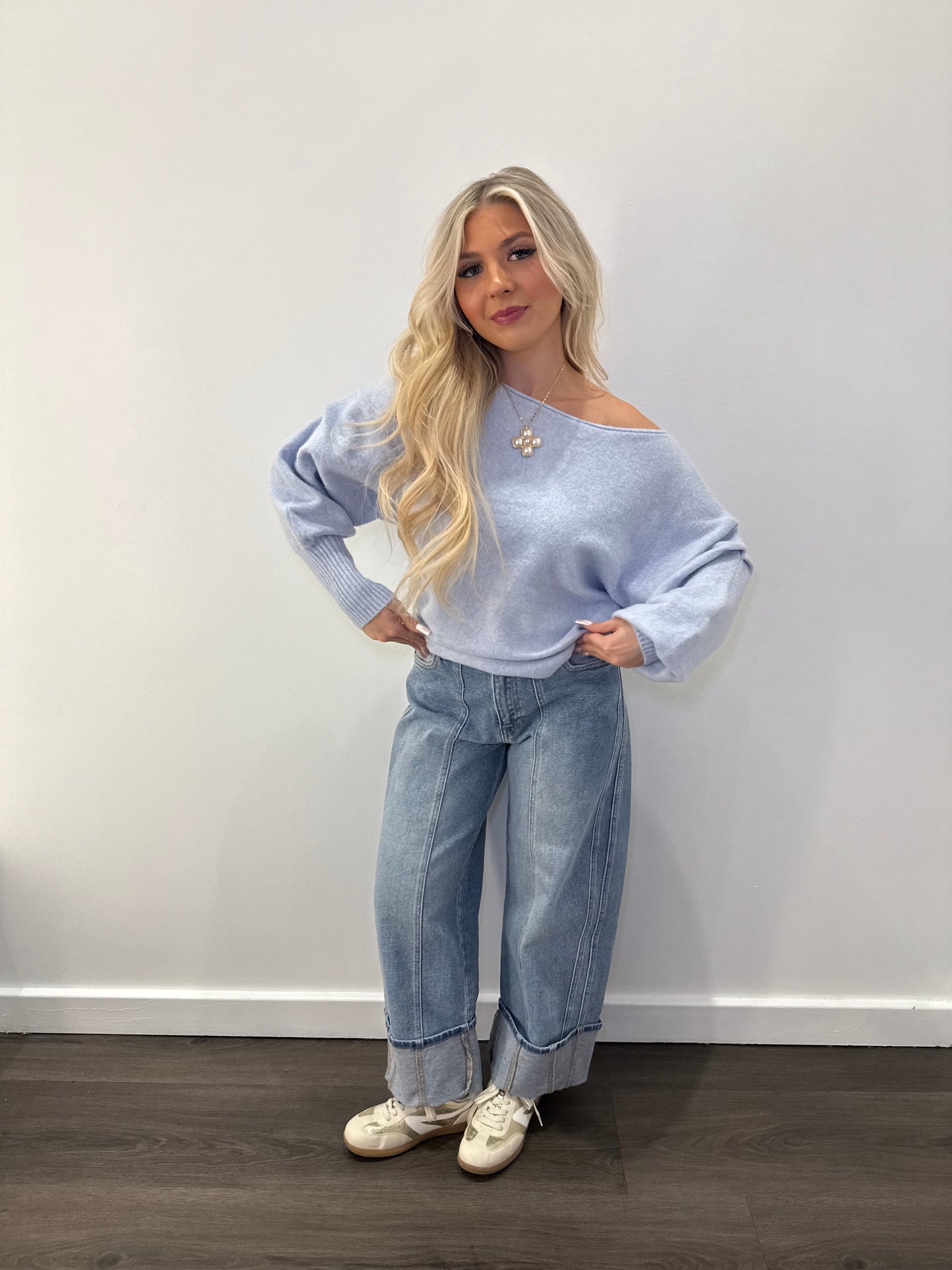 Gloomy Blue One Shoulder Sweater