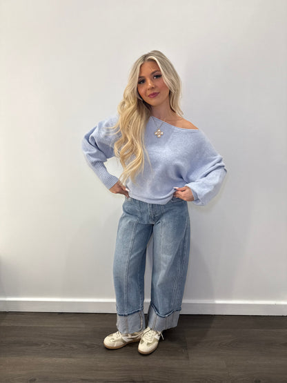 Gloomy Blue One Shoulder Sweater