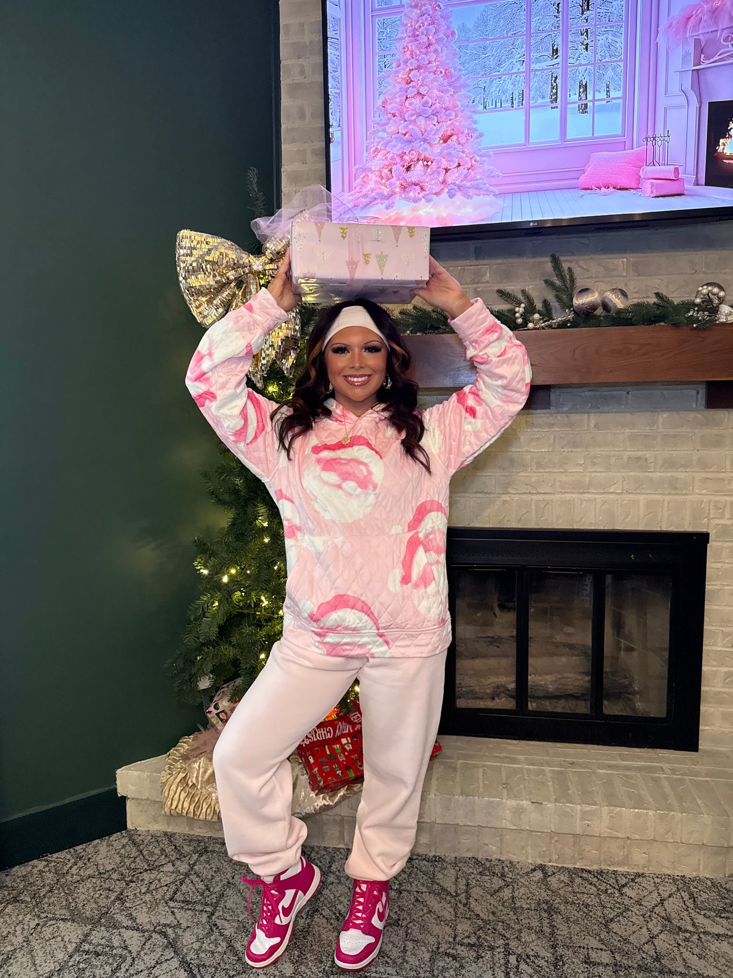 Quilted Santa Hat Pink Hoodie