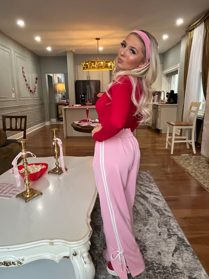 Bow Doll Track Pant in Pink