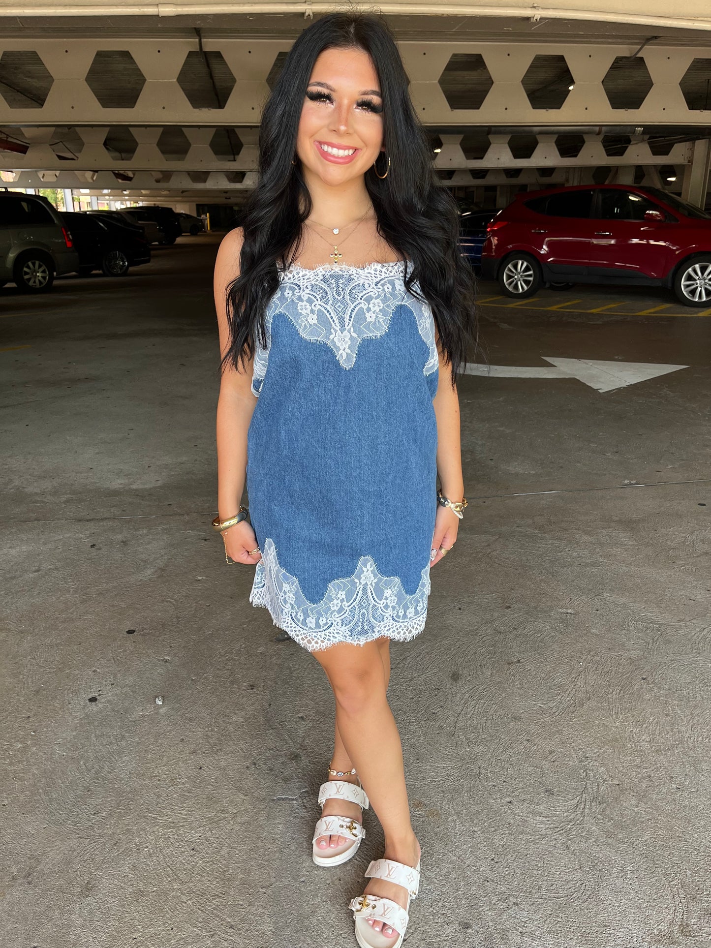 Leia Lace Denim Dress