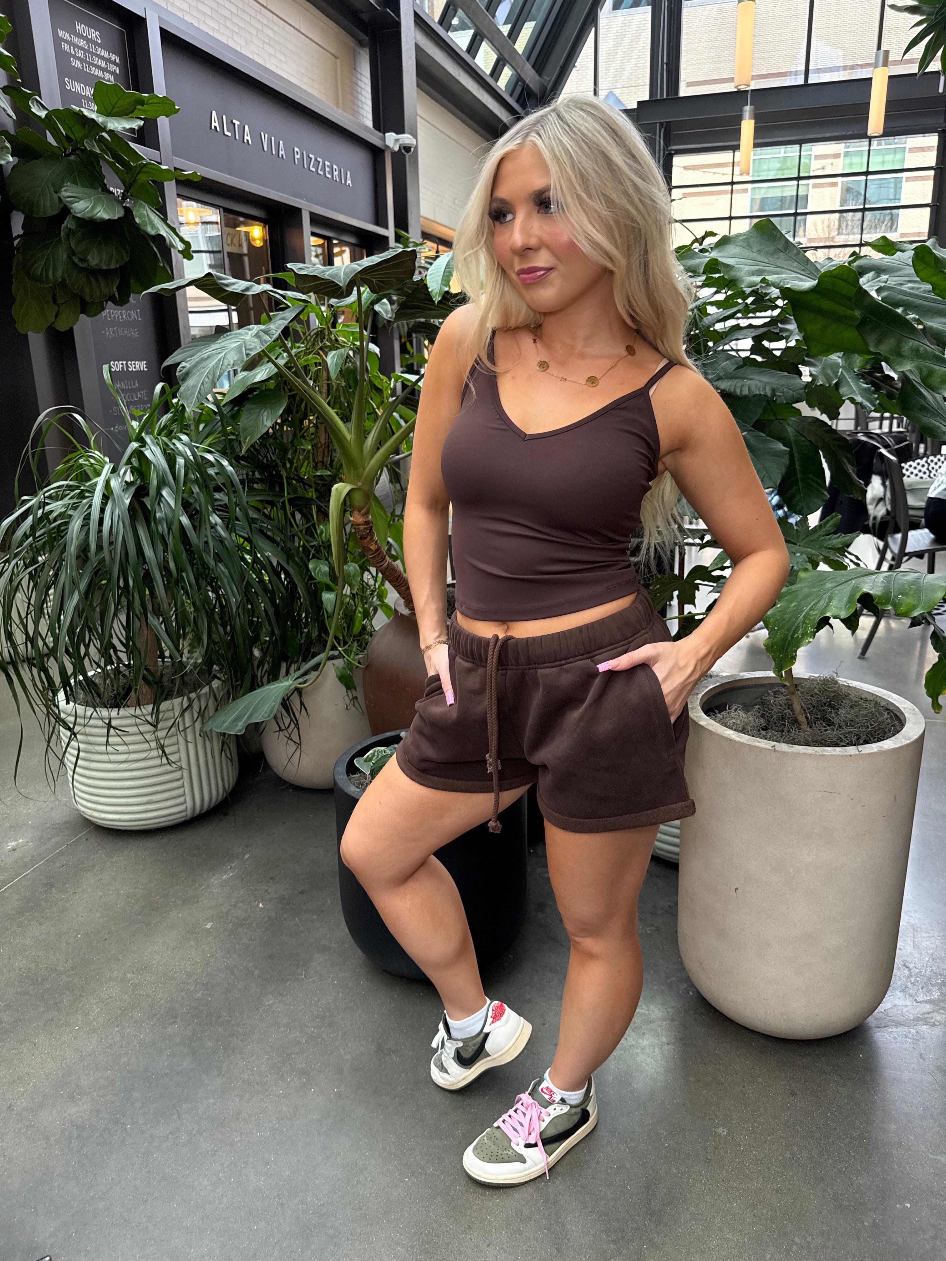So Fetch Low Rise Shorts in Dark Brown