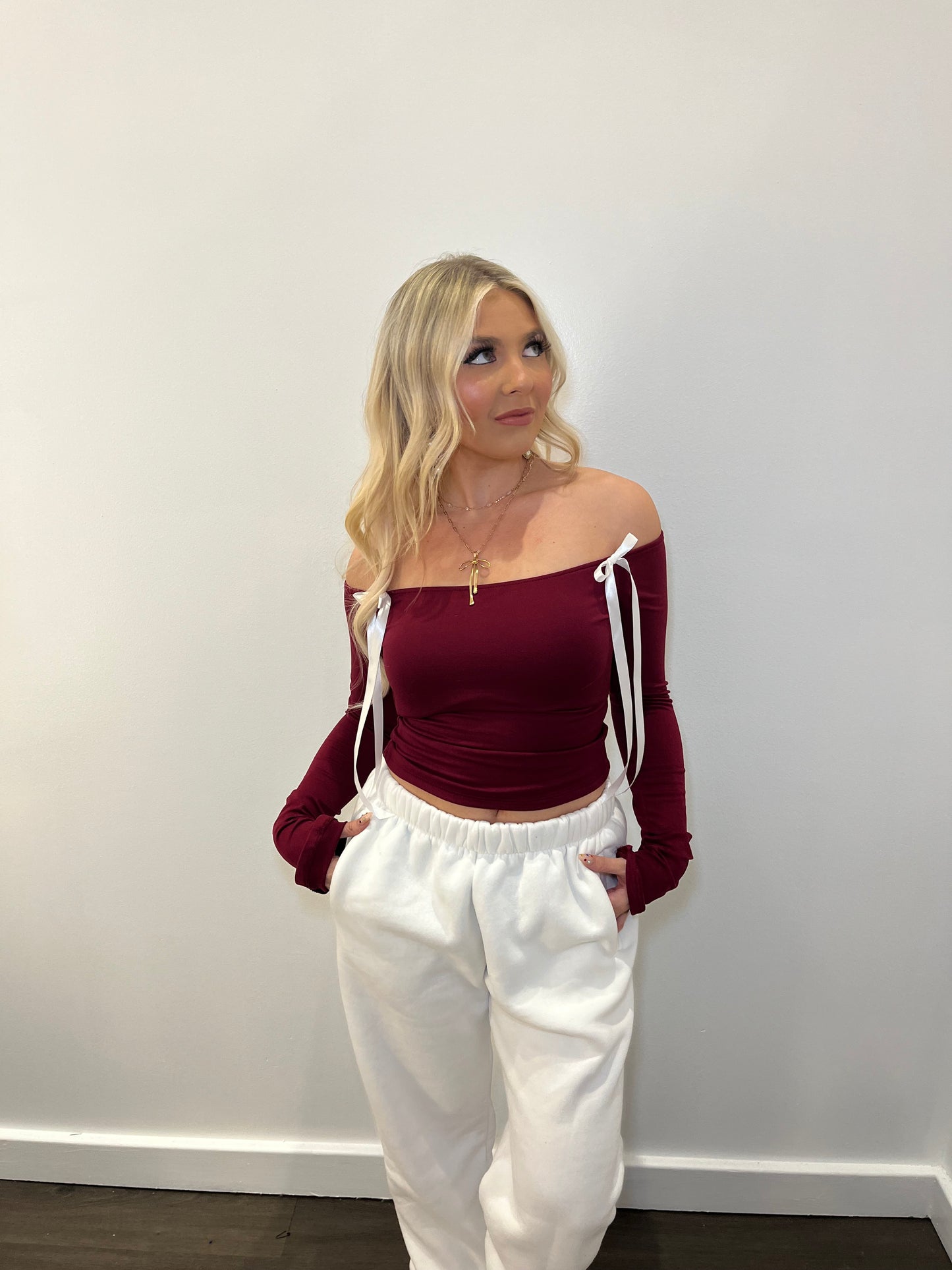 Blissful Bow Top in Burgundy