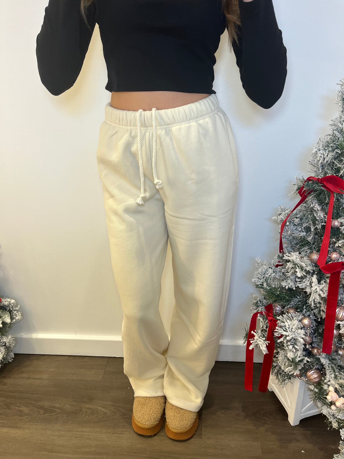 So Fetch Wide Leg Sweatpants in Ecru