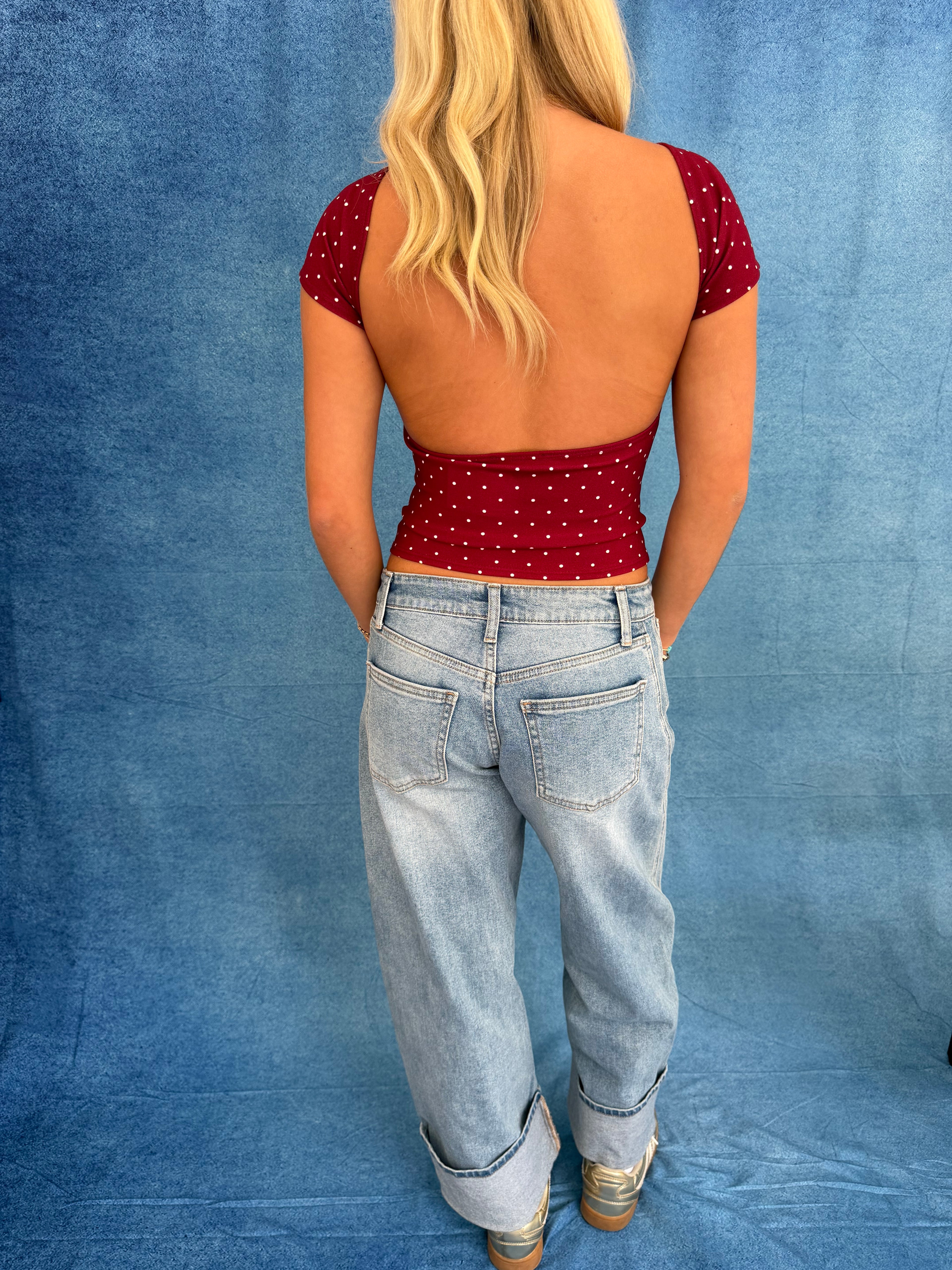 Janet Polka Tee in Burgundy