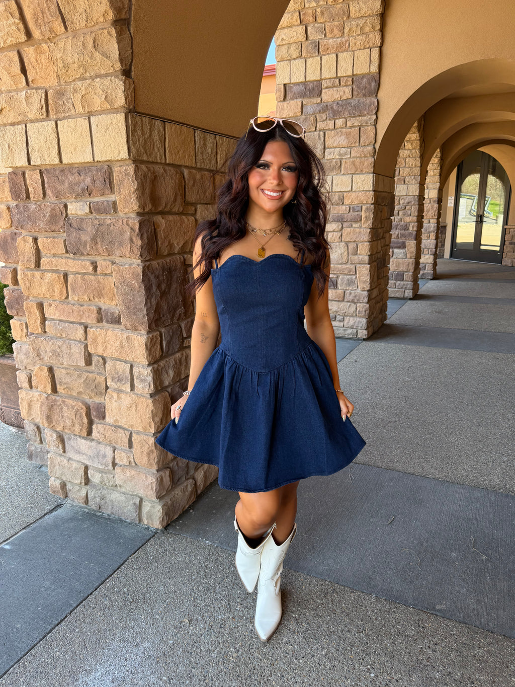 Scalloped Structured Denim Dress