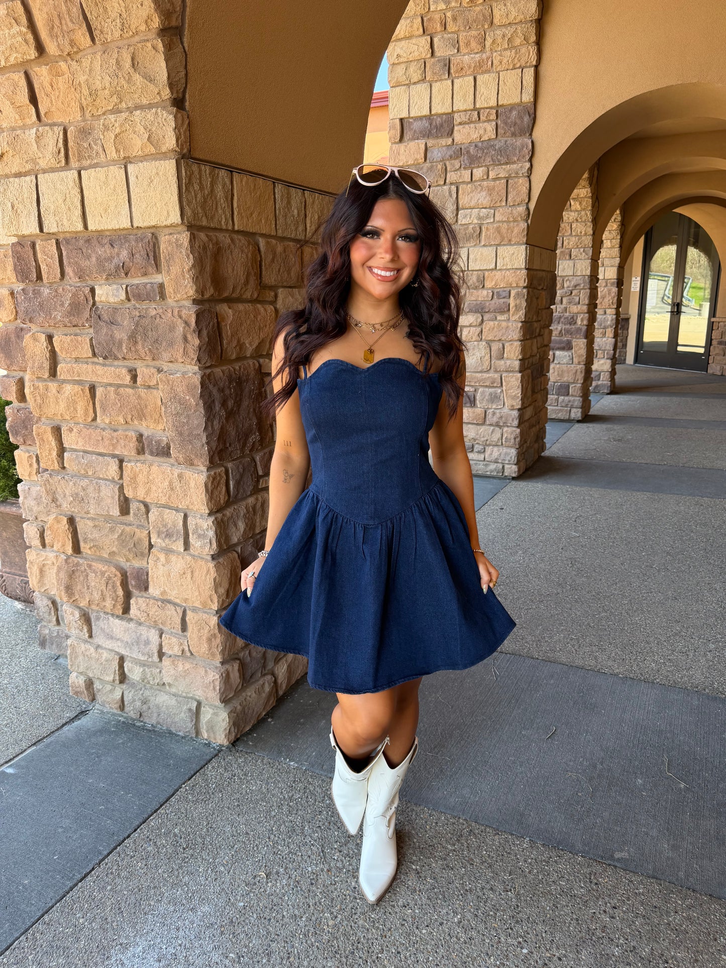 Scalloped Structured Denim Dress