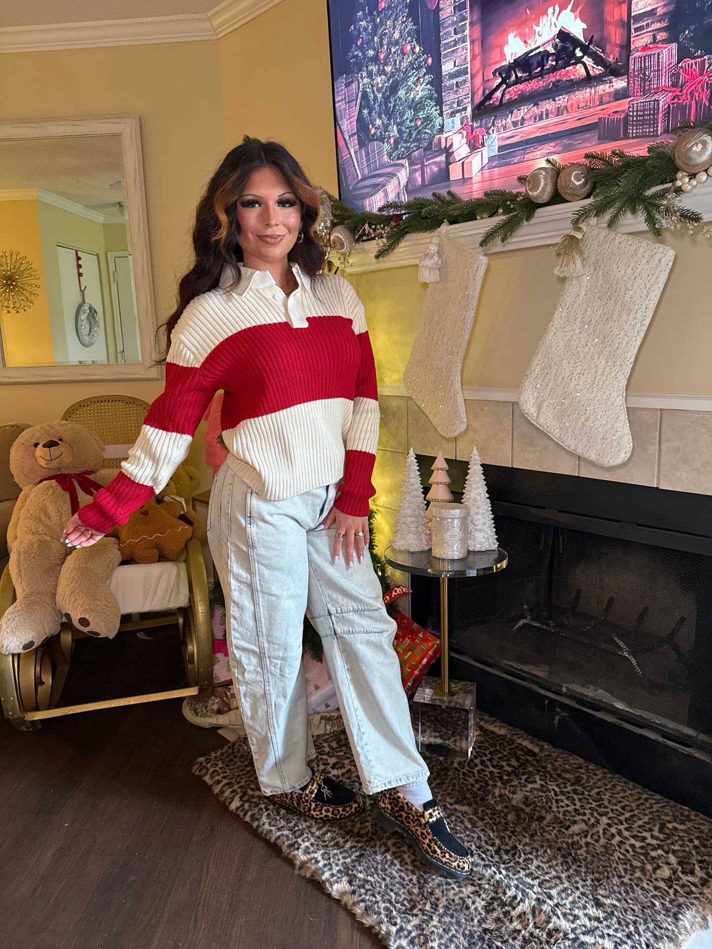 Holiday Striped Polo Knit