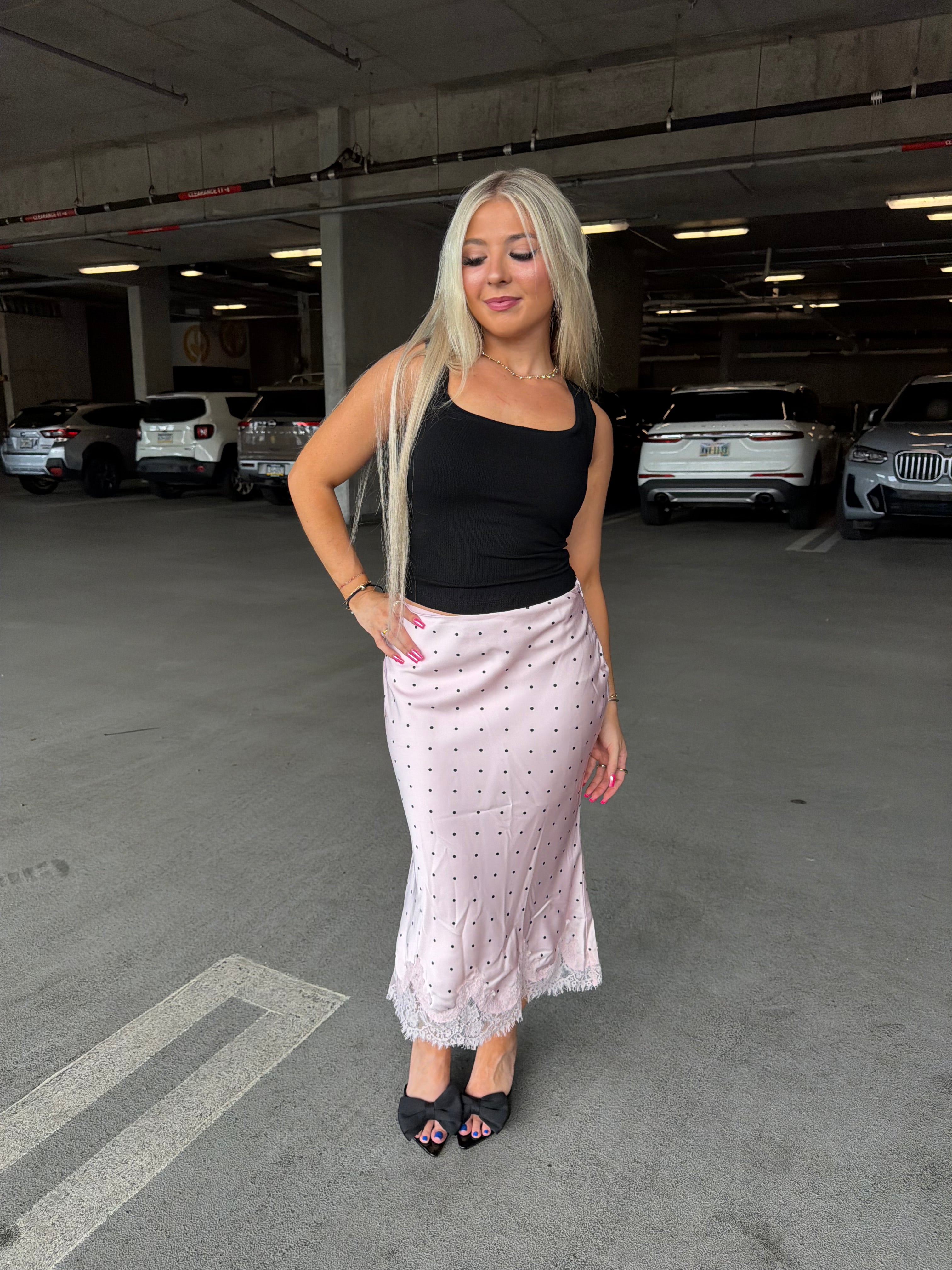 Jackie Polka Silk Skirt in Pink