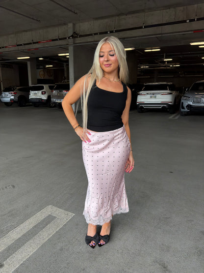 Jackie Polka Silk Skirt in Pink