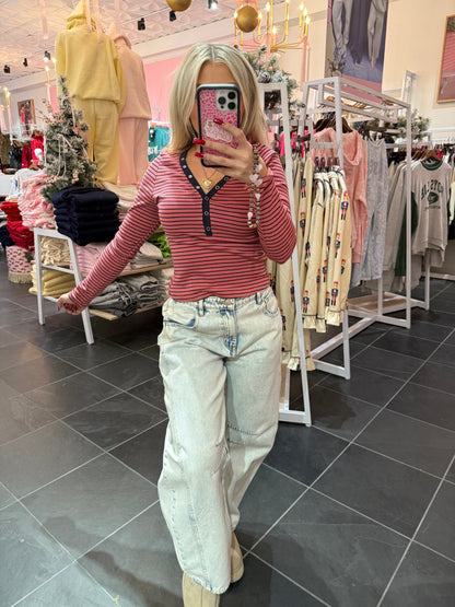 Study Break Striped L/S in Pink