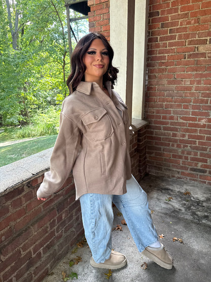 Shopping Addict Shacket in Taupe