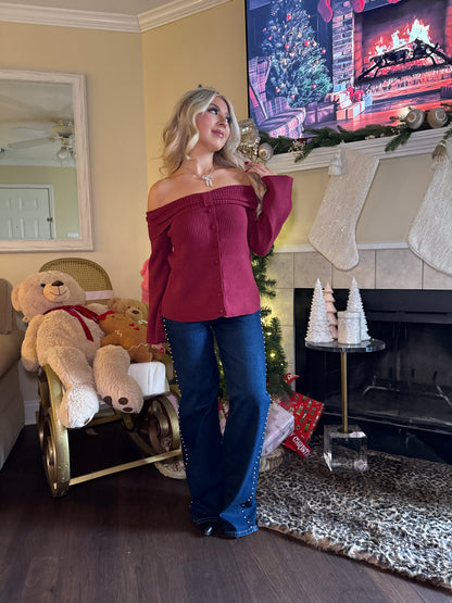 Burnt Kisses One Shoulder Sweater