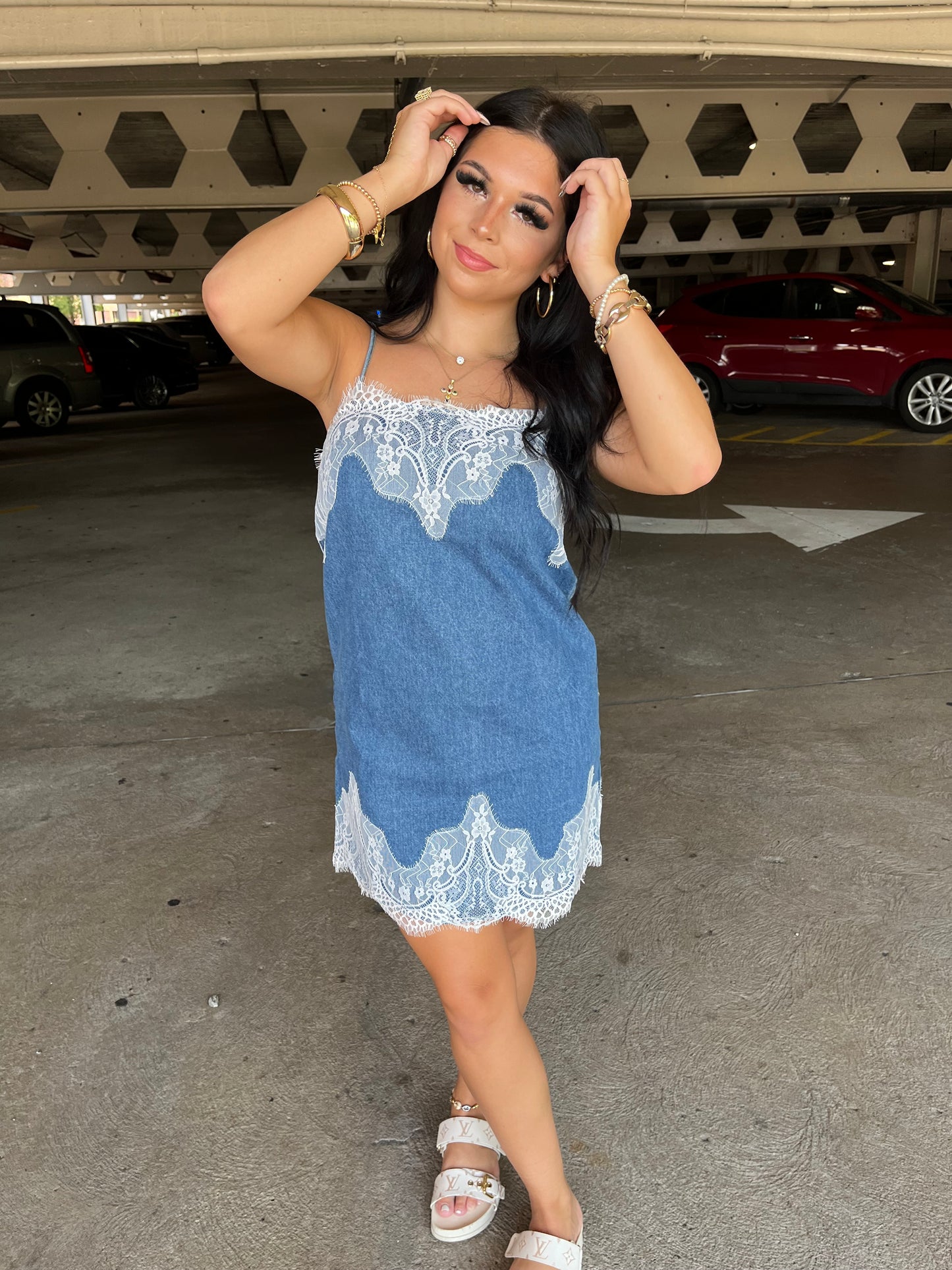 Leia Lace Denim Dress