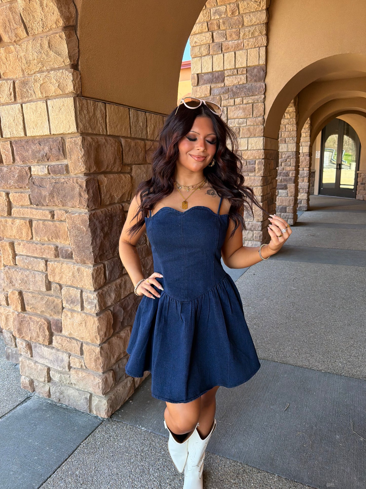 Scalloped Structured Denim Dress
