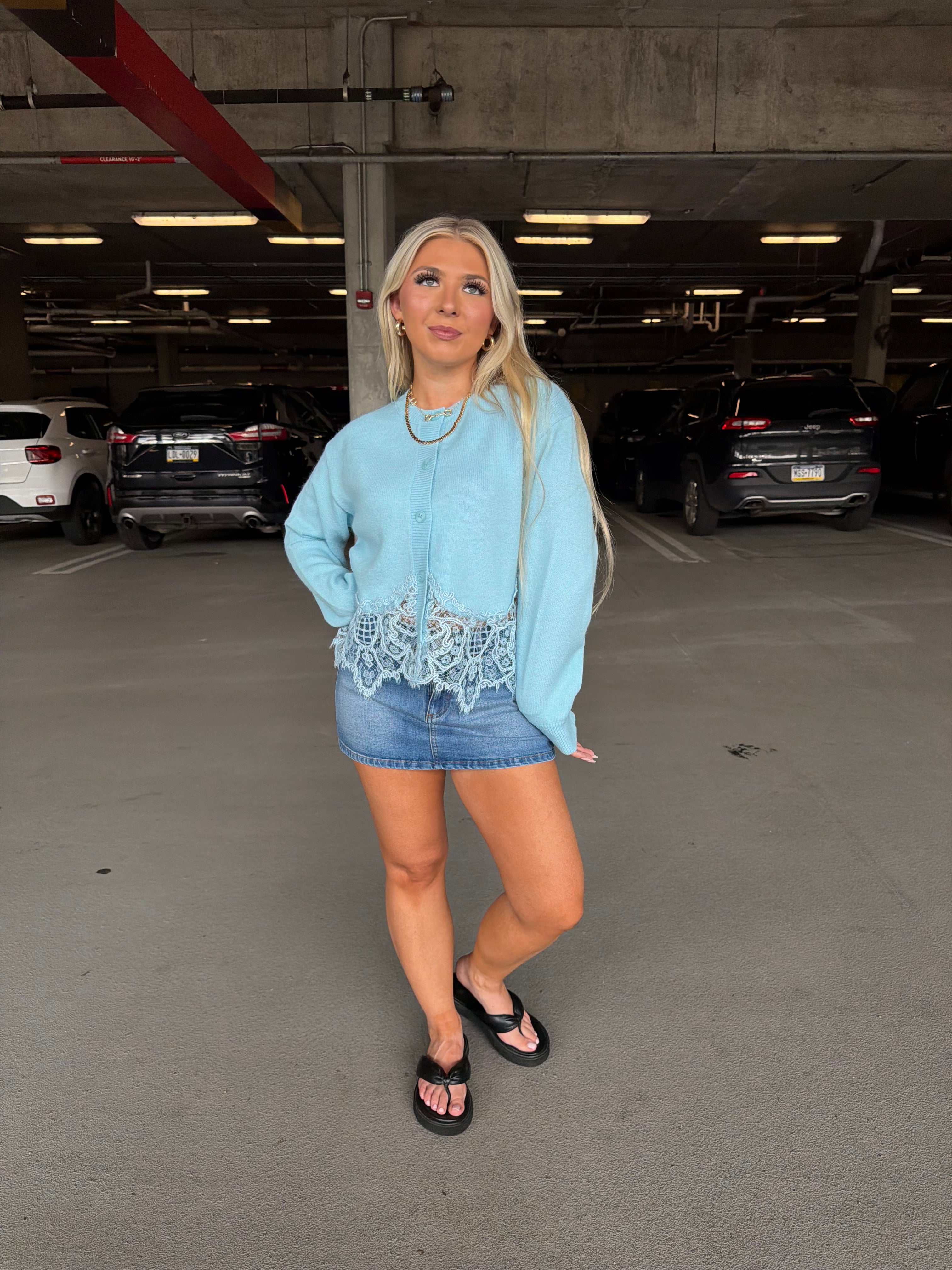 Lace Trim Cardi in Blue