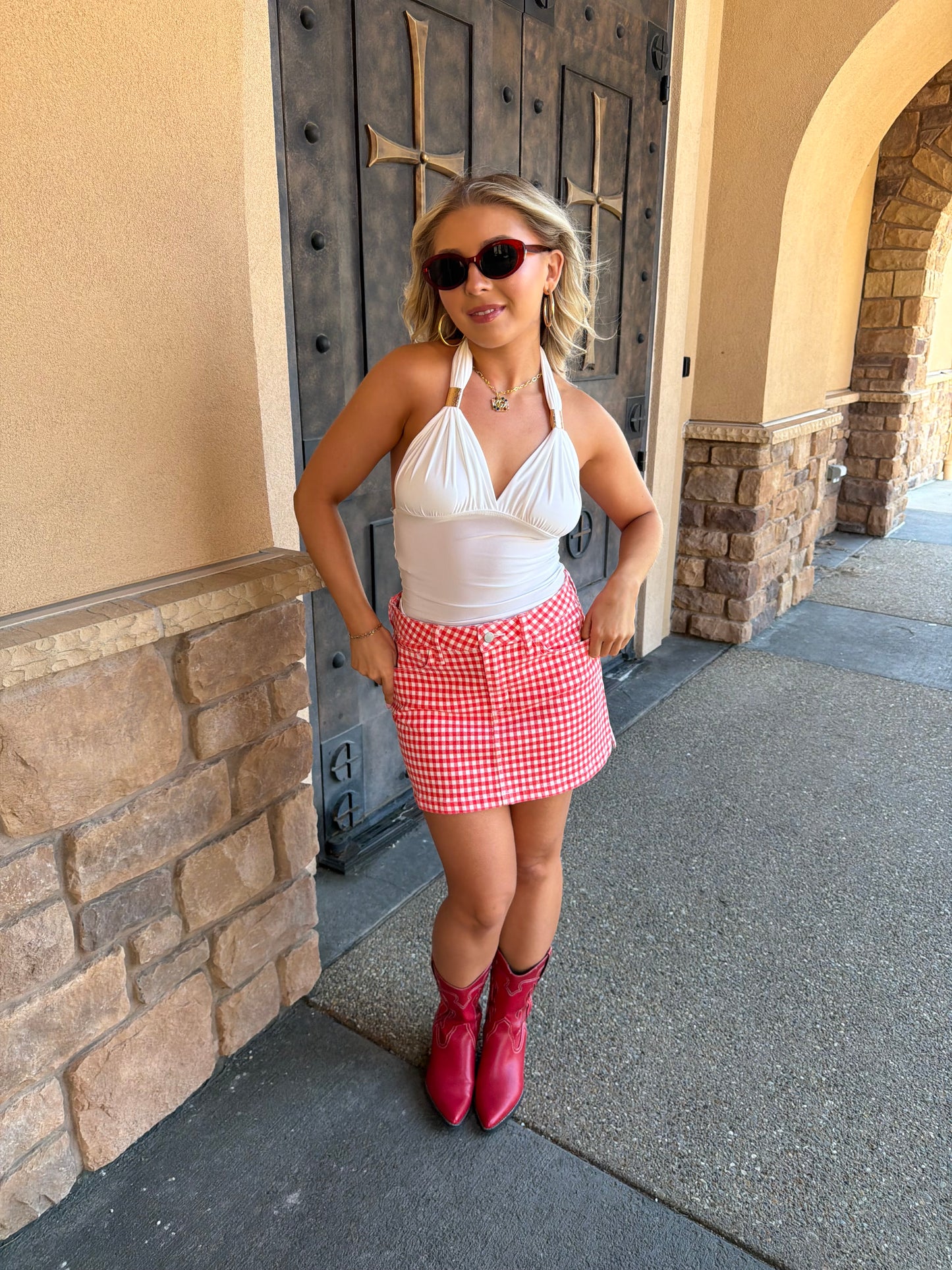Gingham Girl Red Mini Skirt