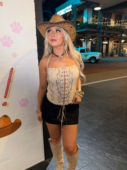 Drinkin Til It Does Corset in Cream