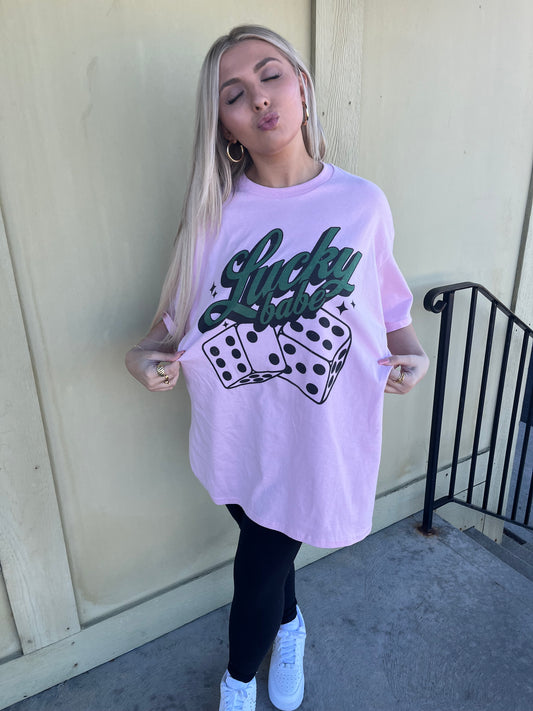 Lucky Baby Oversized Tee in Pink
