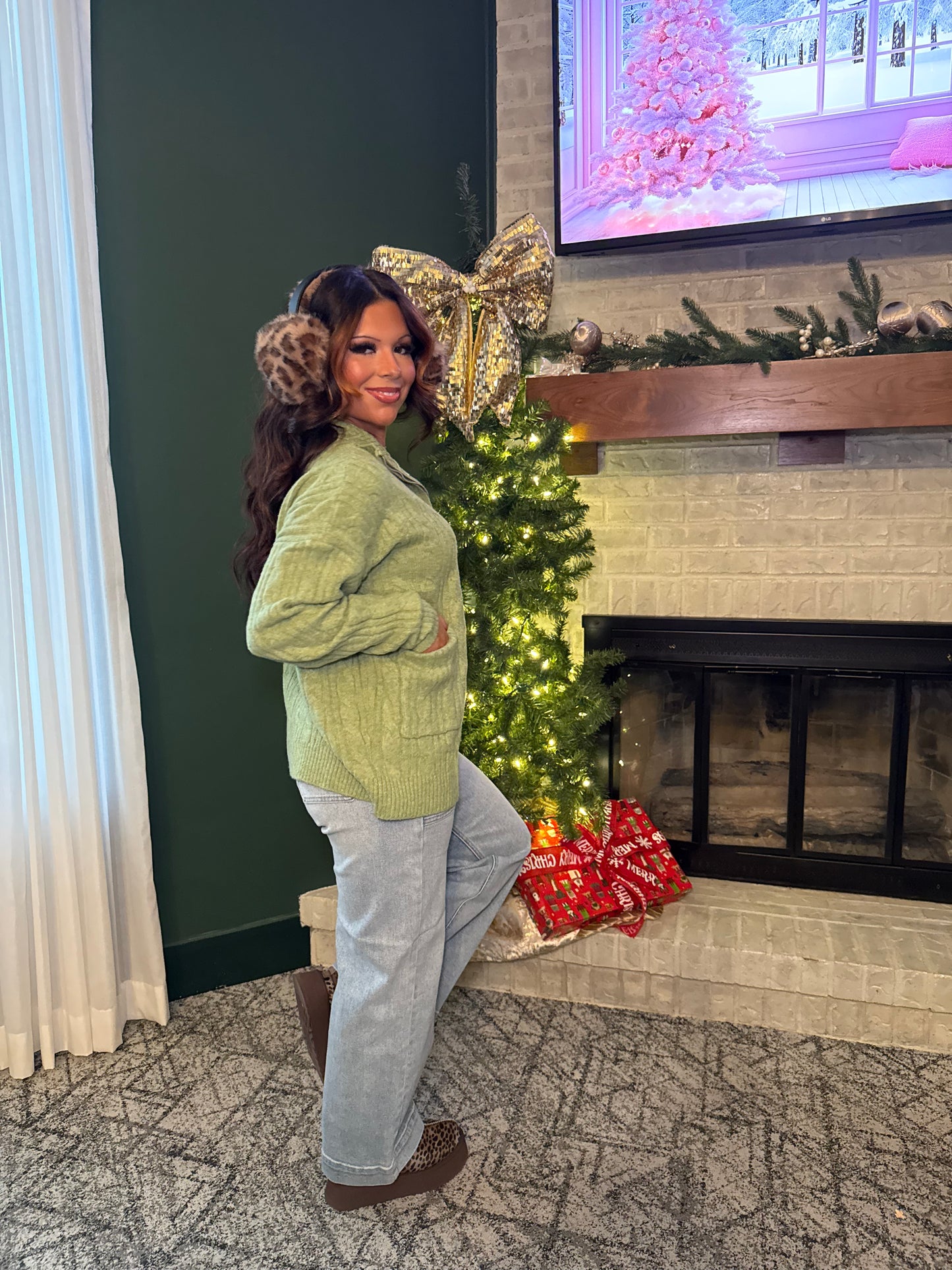 Sugar Girl Sweater Zip in OLIVE