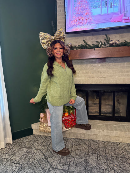 Sugar Girl Sweater Zip in OLIVE