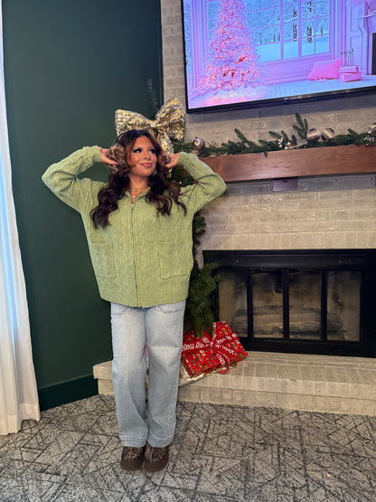 Sugar Girl Sweater Zip in OLIVE