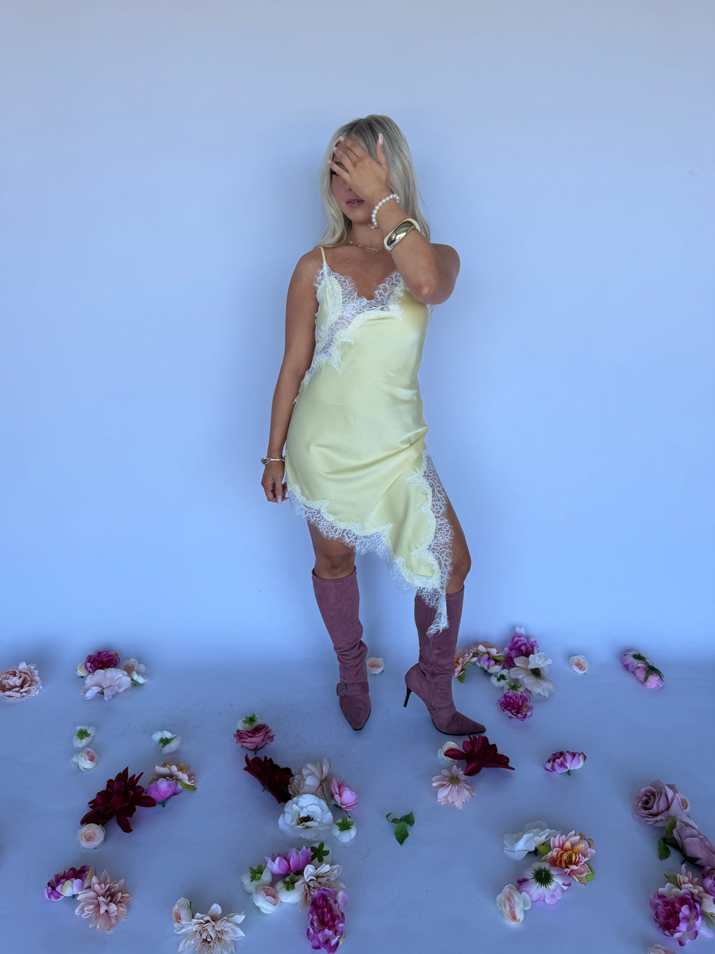 Stupid Song Lace Dress in Yellow FINAL SALE