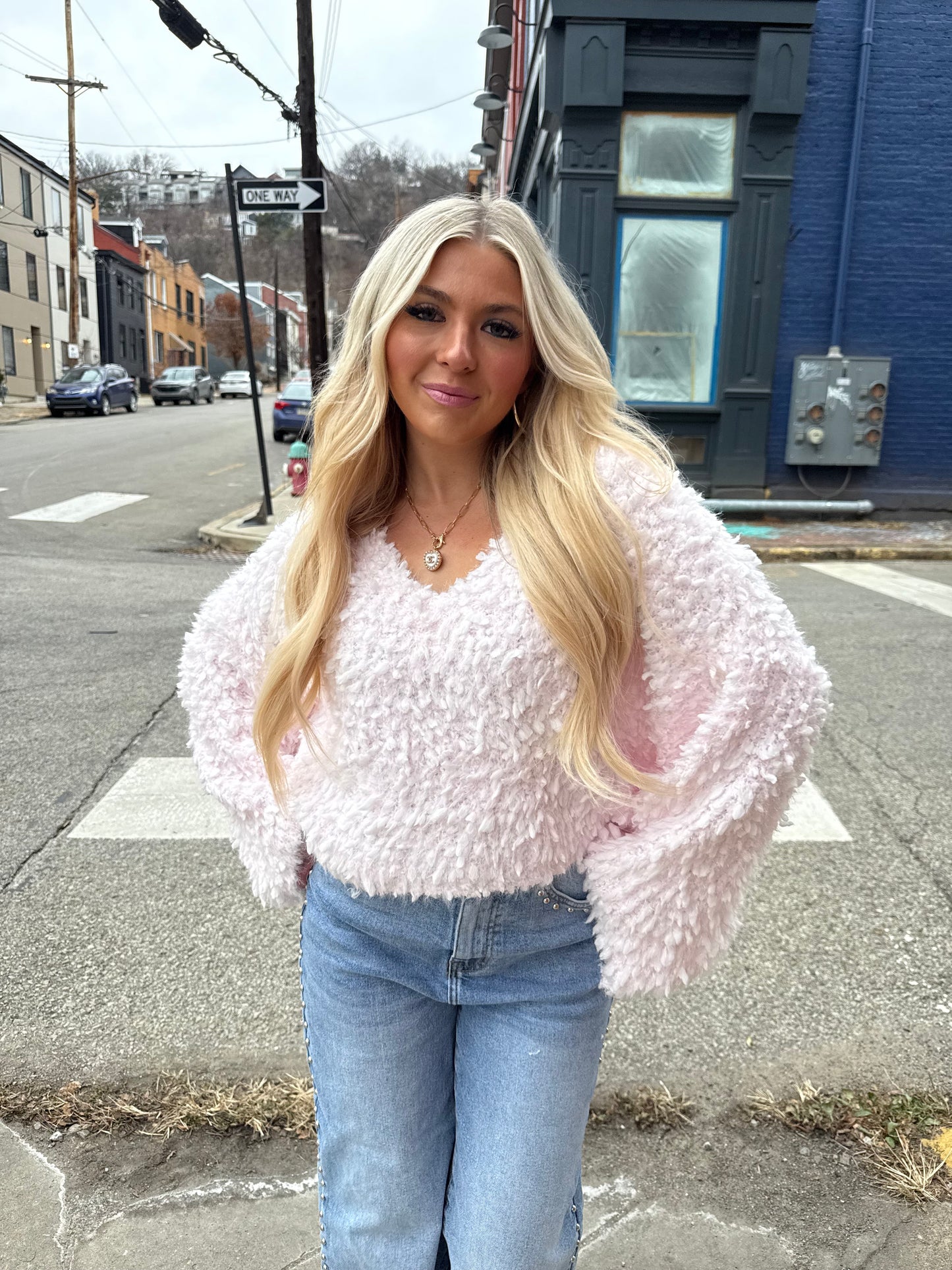 Pretty in Pink Fuzzy Sweater