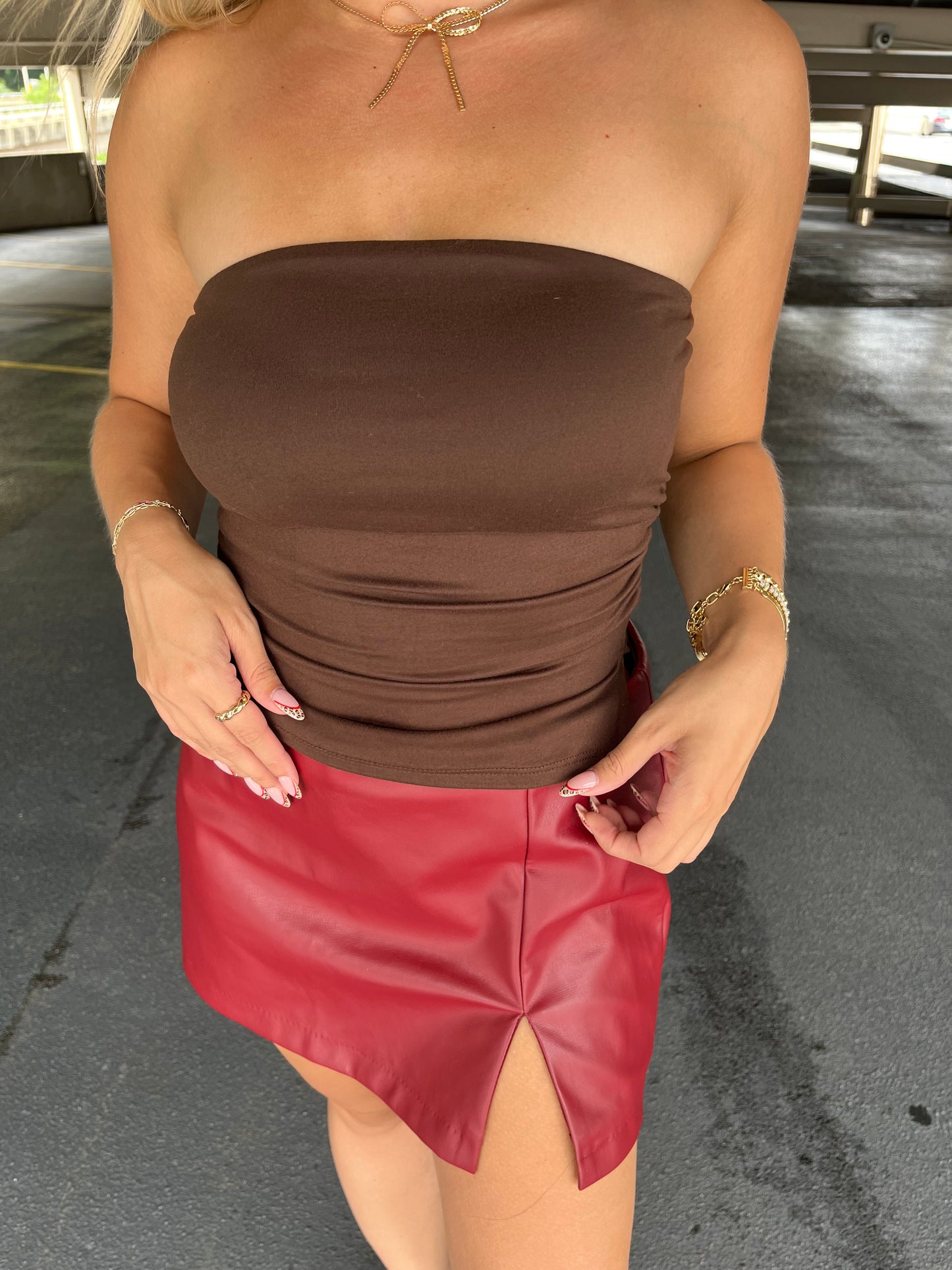 Come Here Leather Skirt in Scarlet