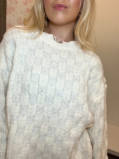 Shredded Checked Sweater in Cream