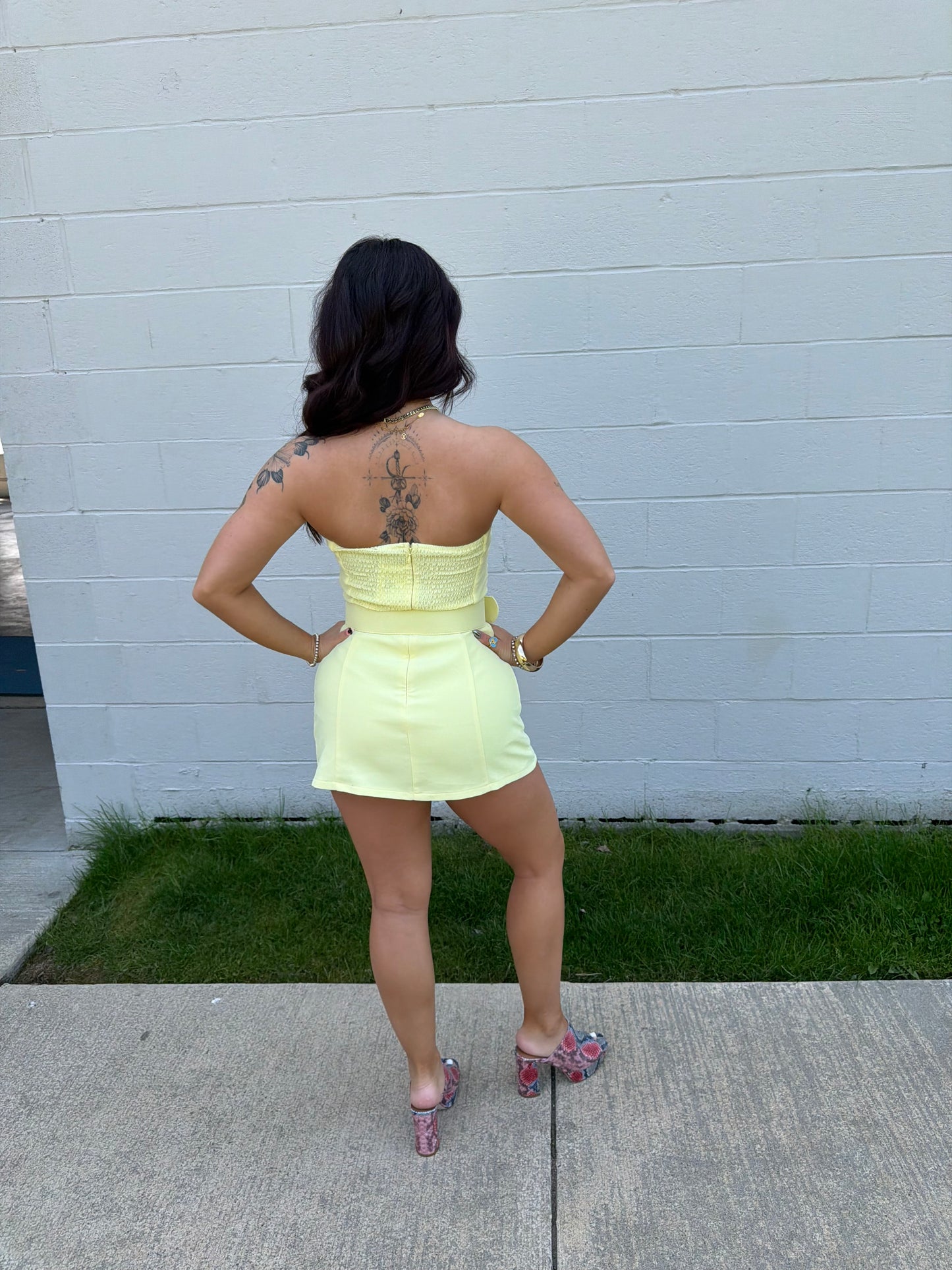 Belted Baddie Mini Dress in Banana