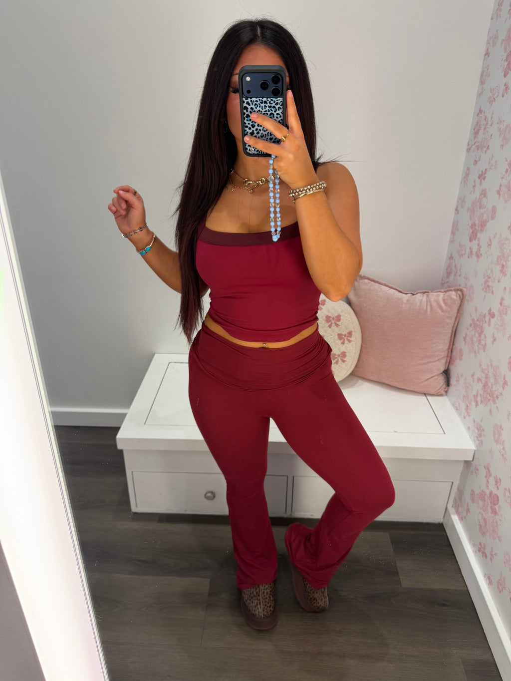 Shopping Addiction Contrast Tank in Deep Red