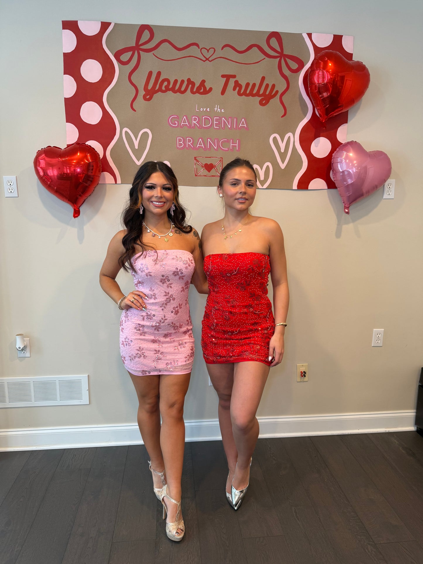 Embellished Cheater Mini Dress in Red