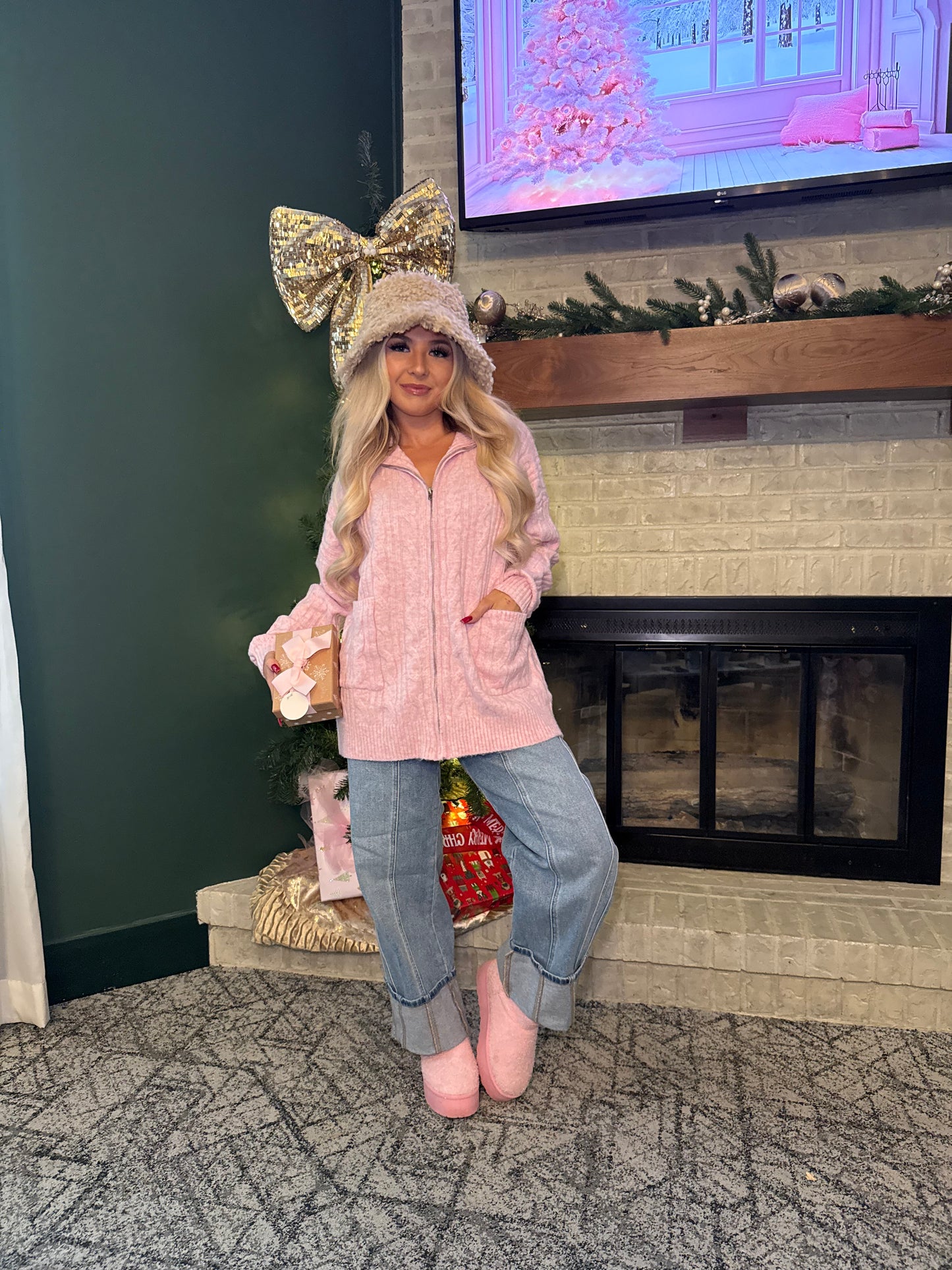 Sugar Girl Sweater Zip in PINK