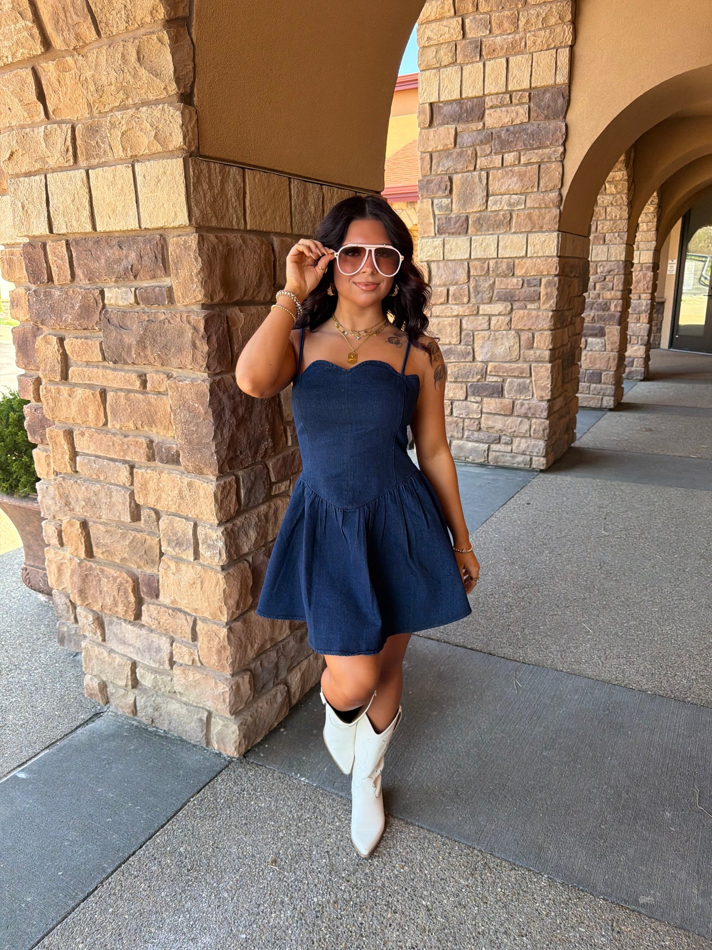 Scalloped Structured Denim Dress
