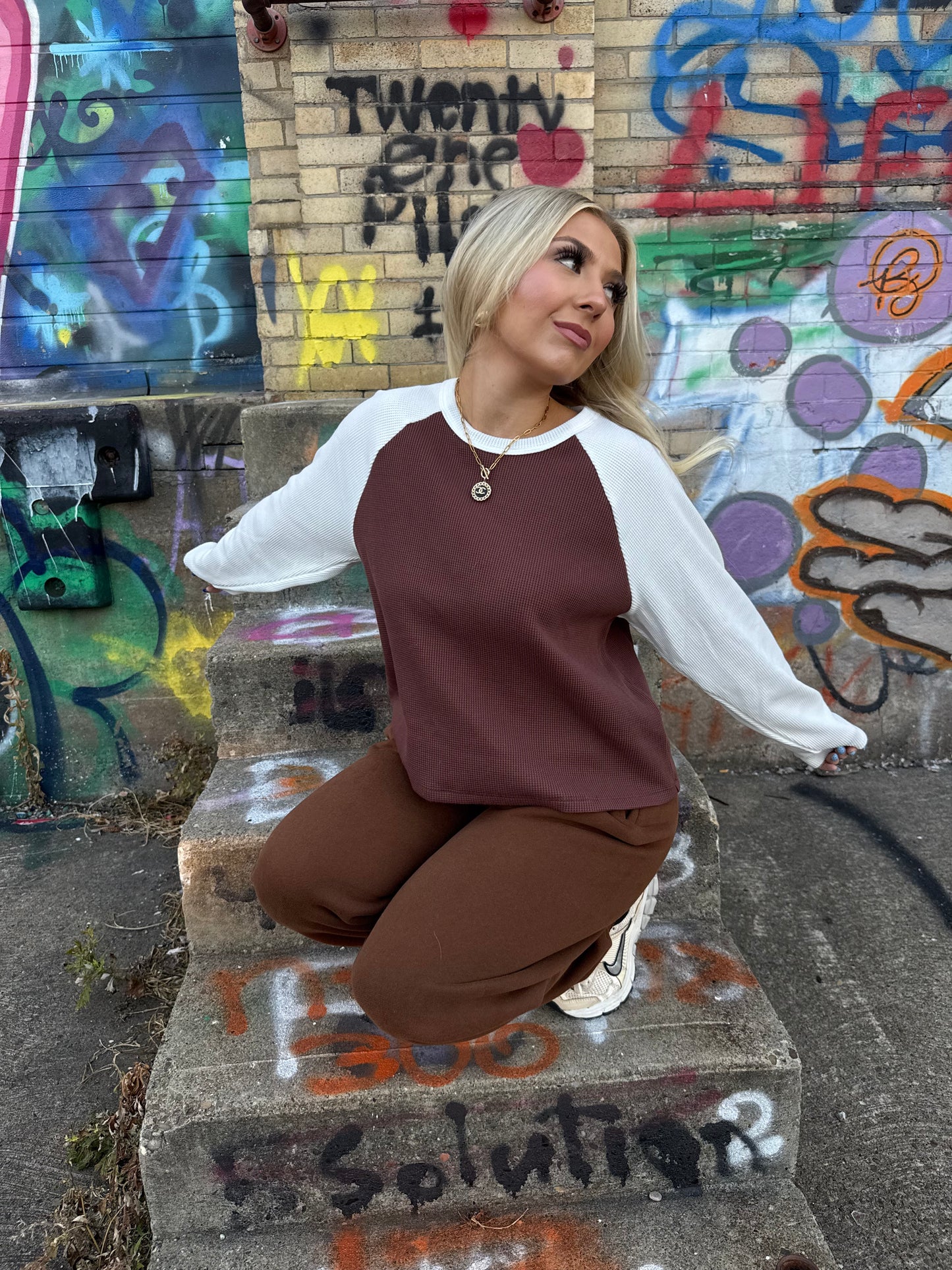 Brandy Waffle L/S in Brown