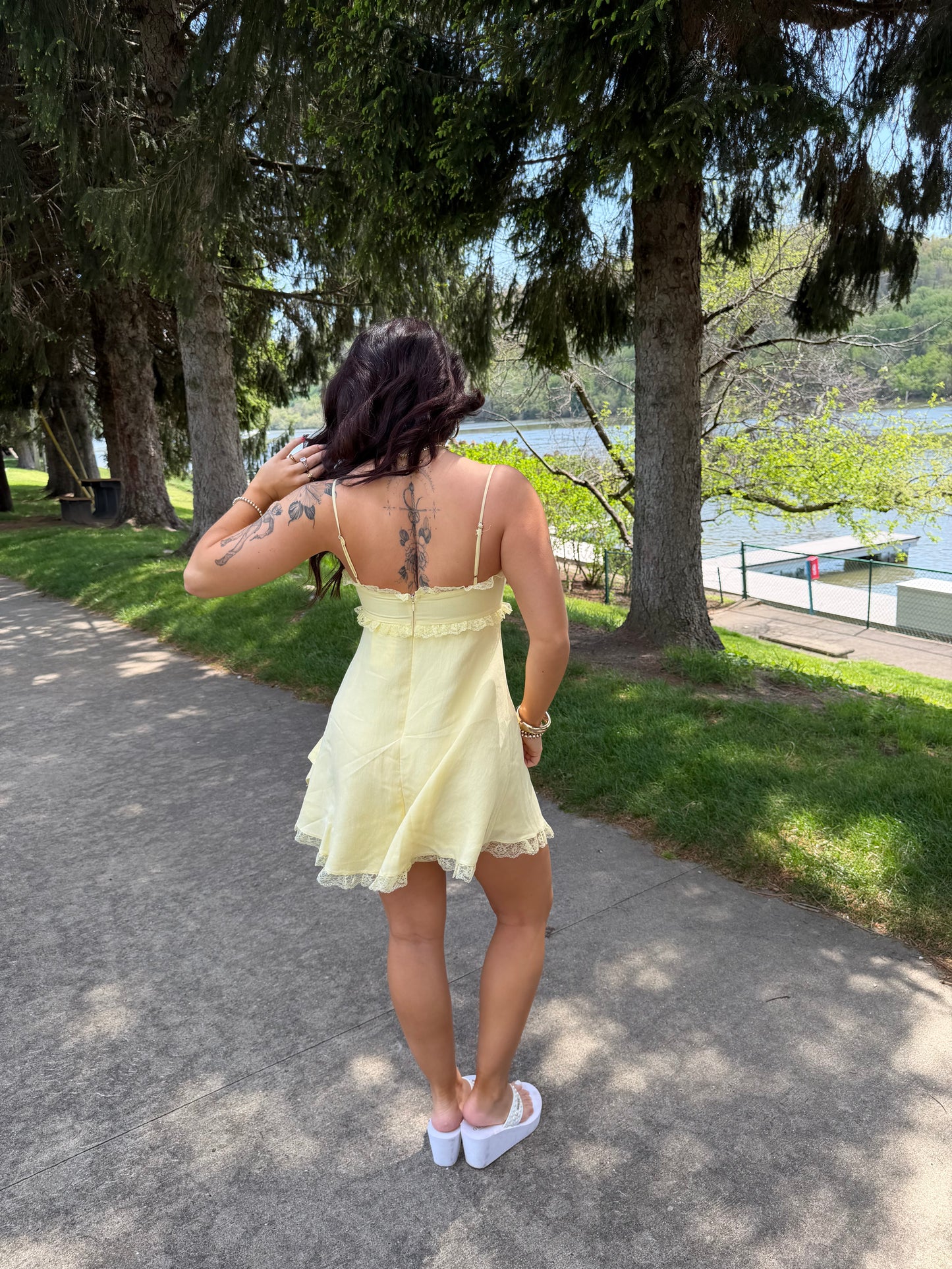 For The Ribbons Mini Dress in Yellow