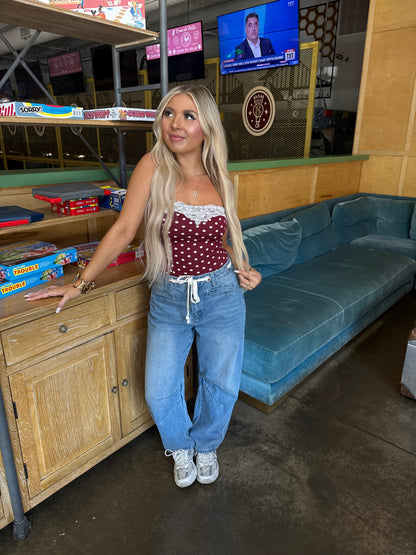 Laced Lover Polka Tube in Burgundy