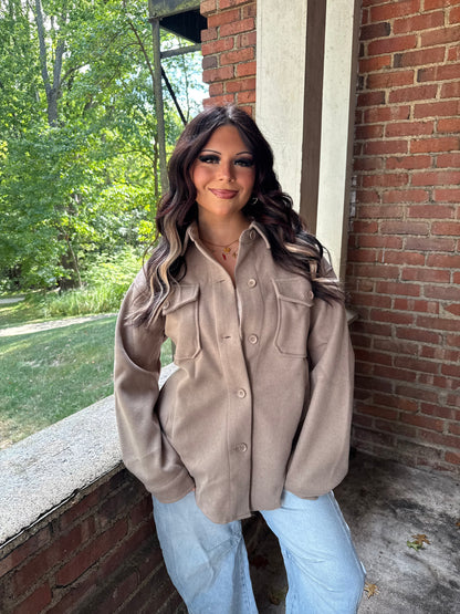 Shopping Addict Shacket in Taupe