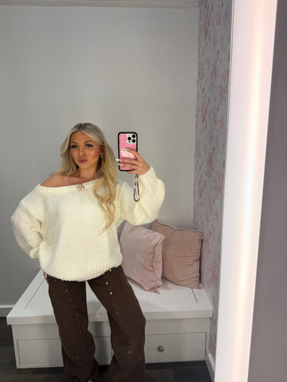 Brandi One Shoulder Sweater in Ivory