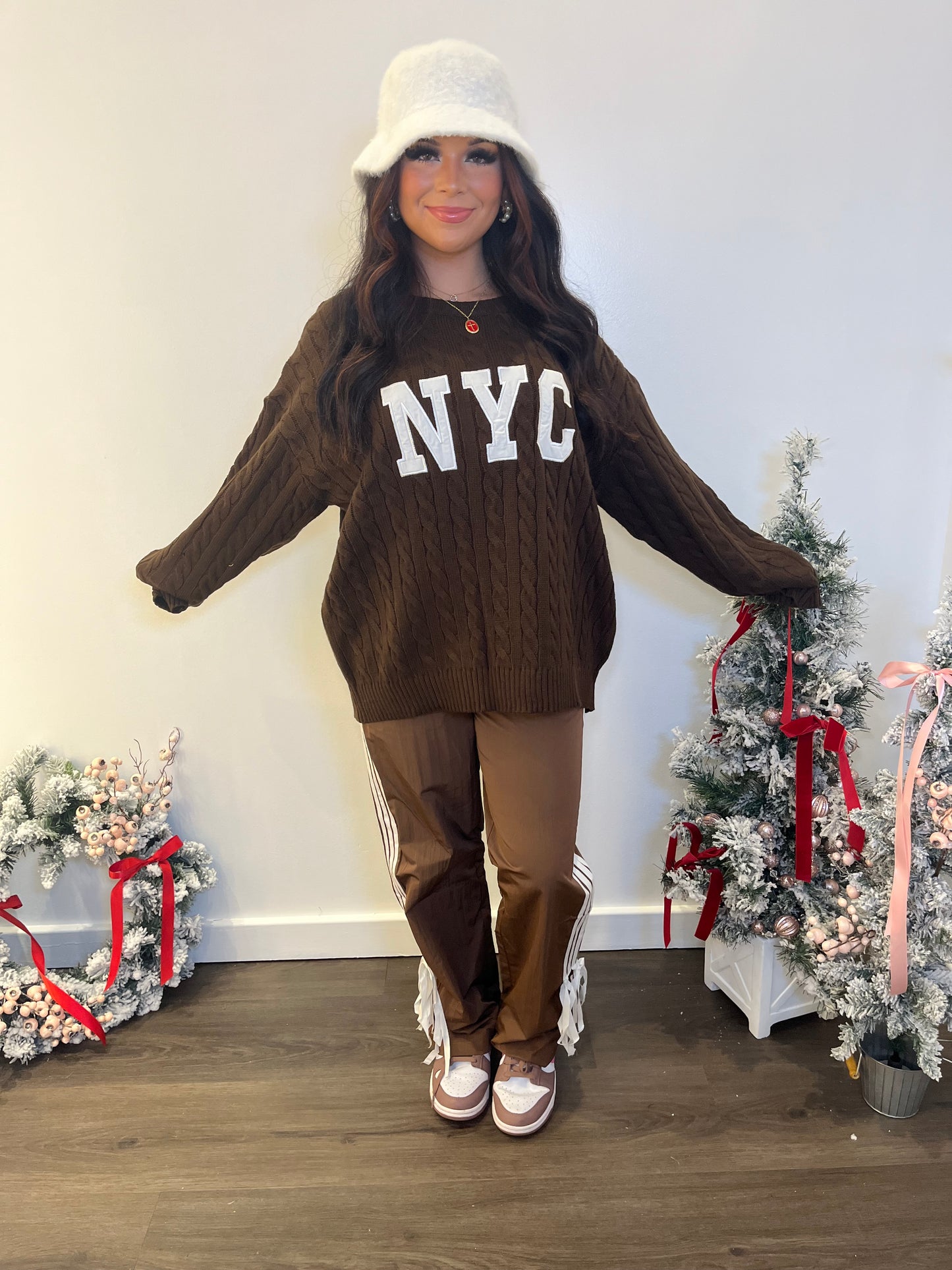 NYC Cable Knit Sweater in Brown