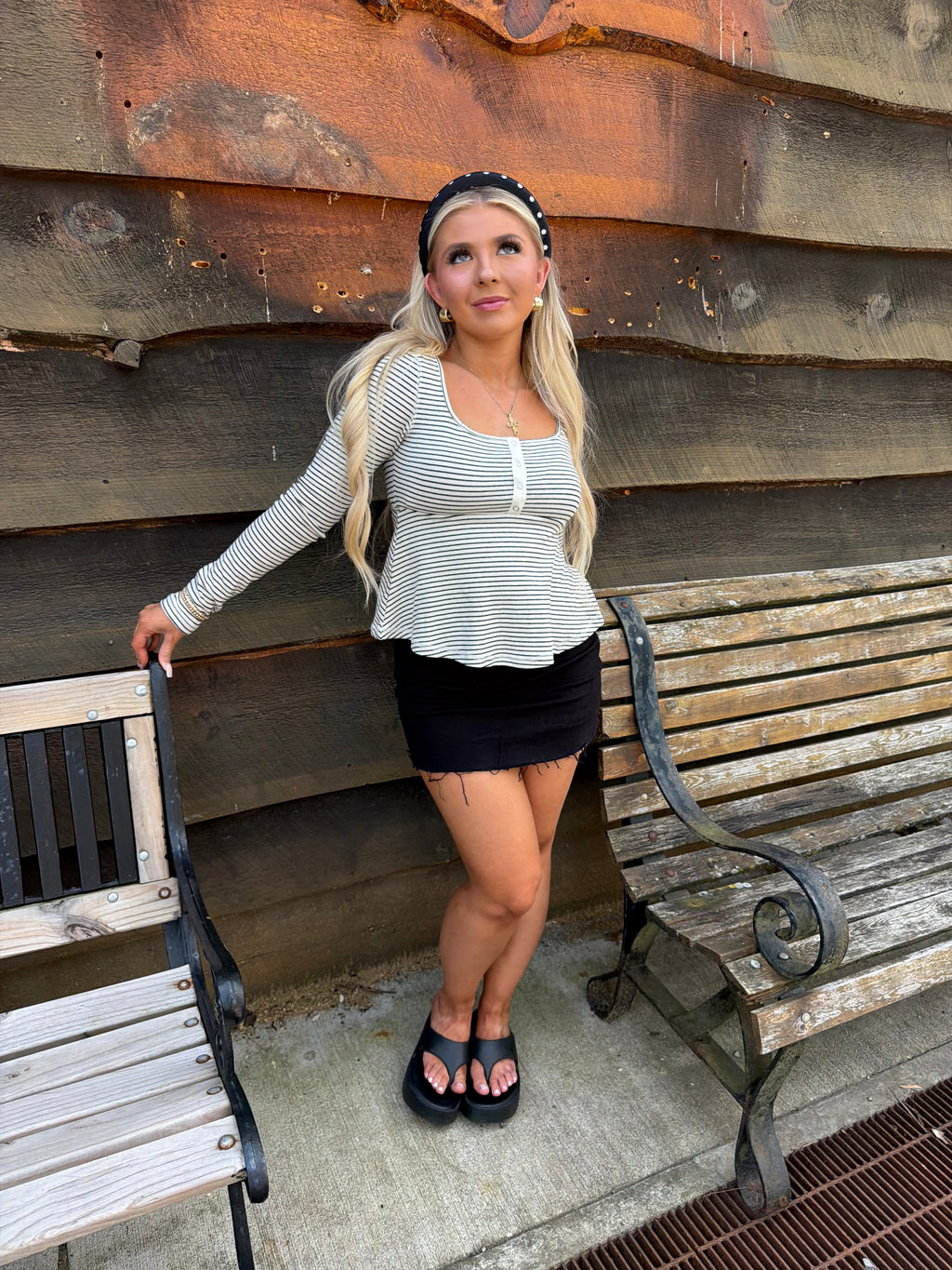 Stripe Babydoll Cut L/S in Ivory