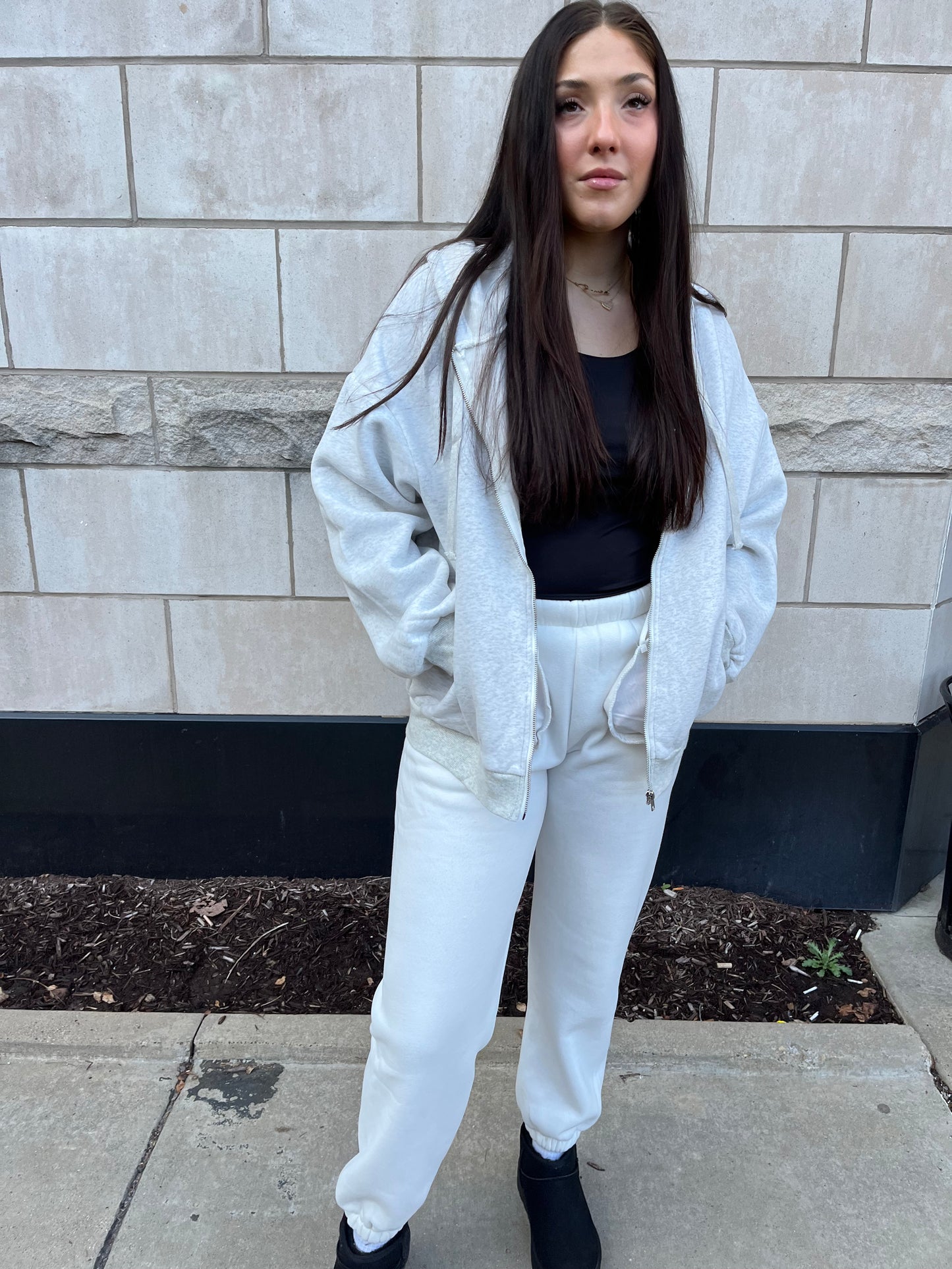 So Fetch Oversized Zip-Up in Heather White