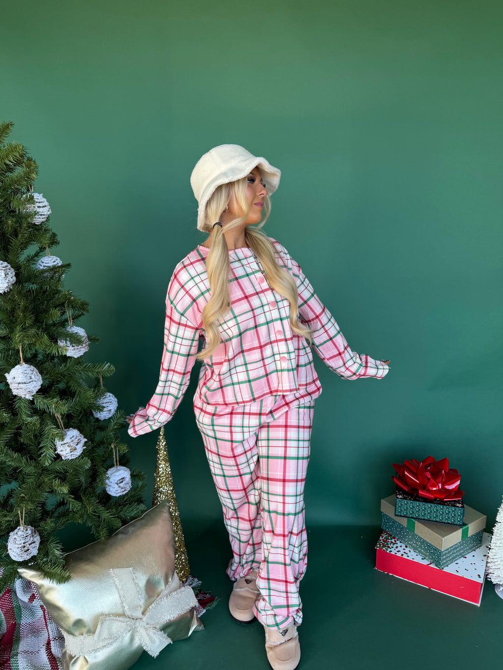Pink Xmas Girl Plaid Jammies (SOLD TOGETHER)