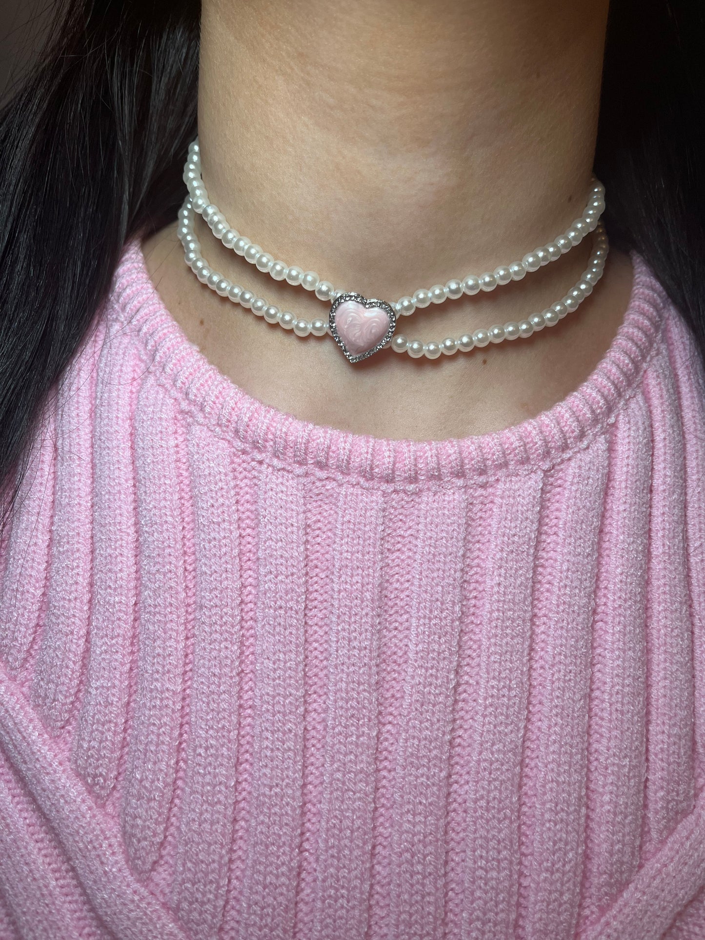 Layered Pearls Heart Necklace