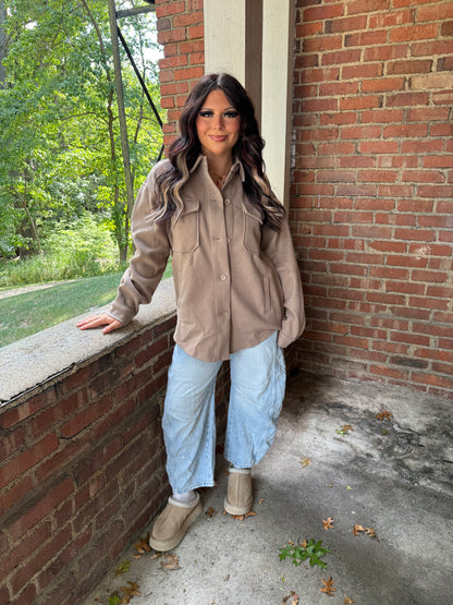 Shopping Addict Shacket in Taupe