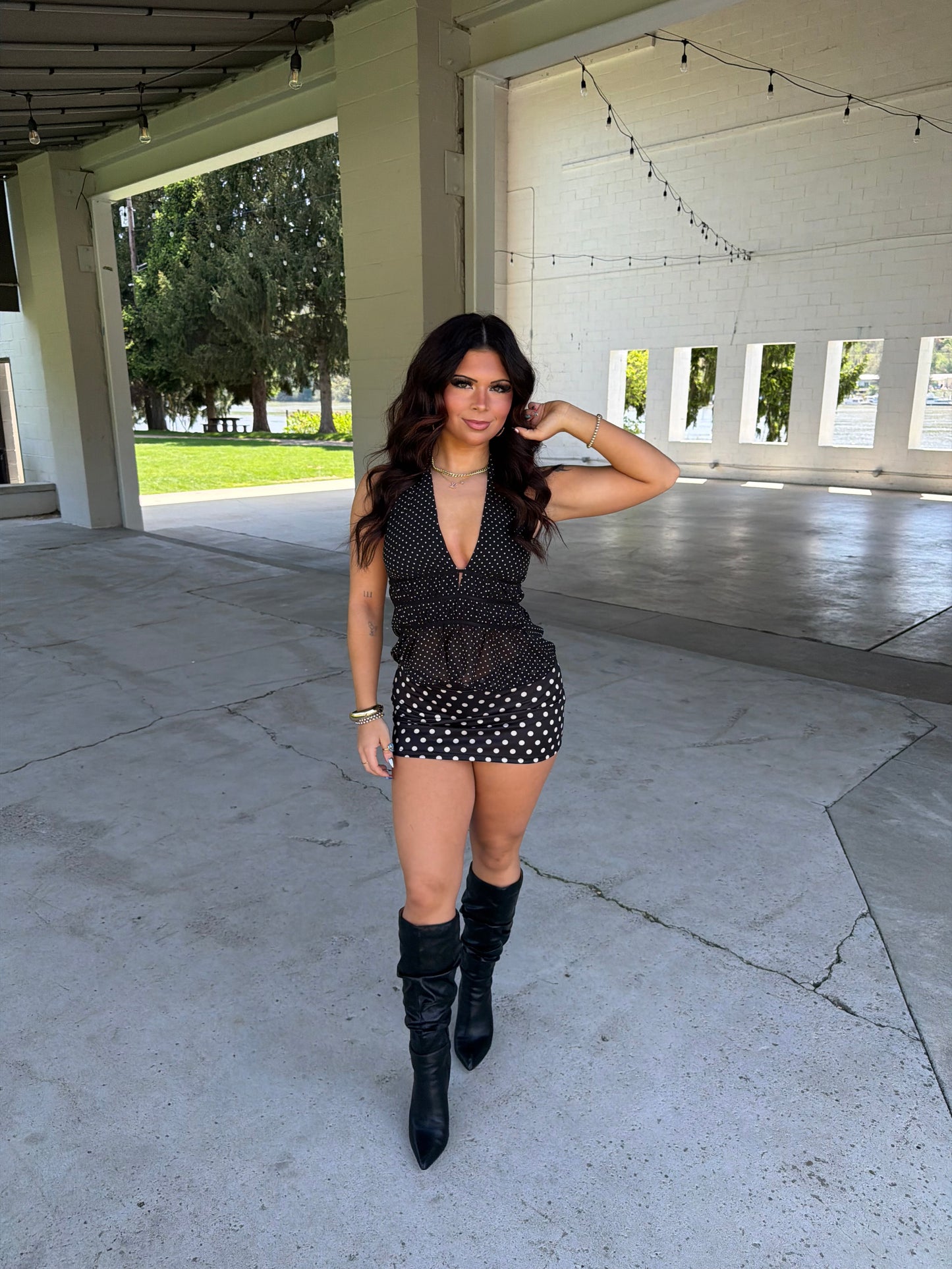 Dotty Love Halter in Black