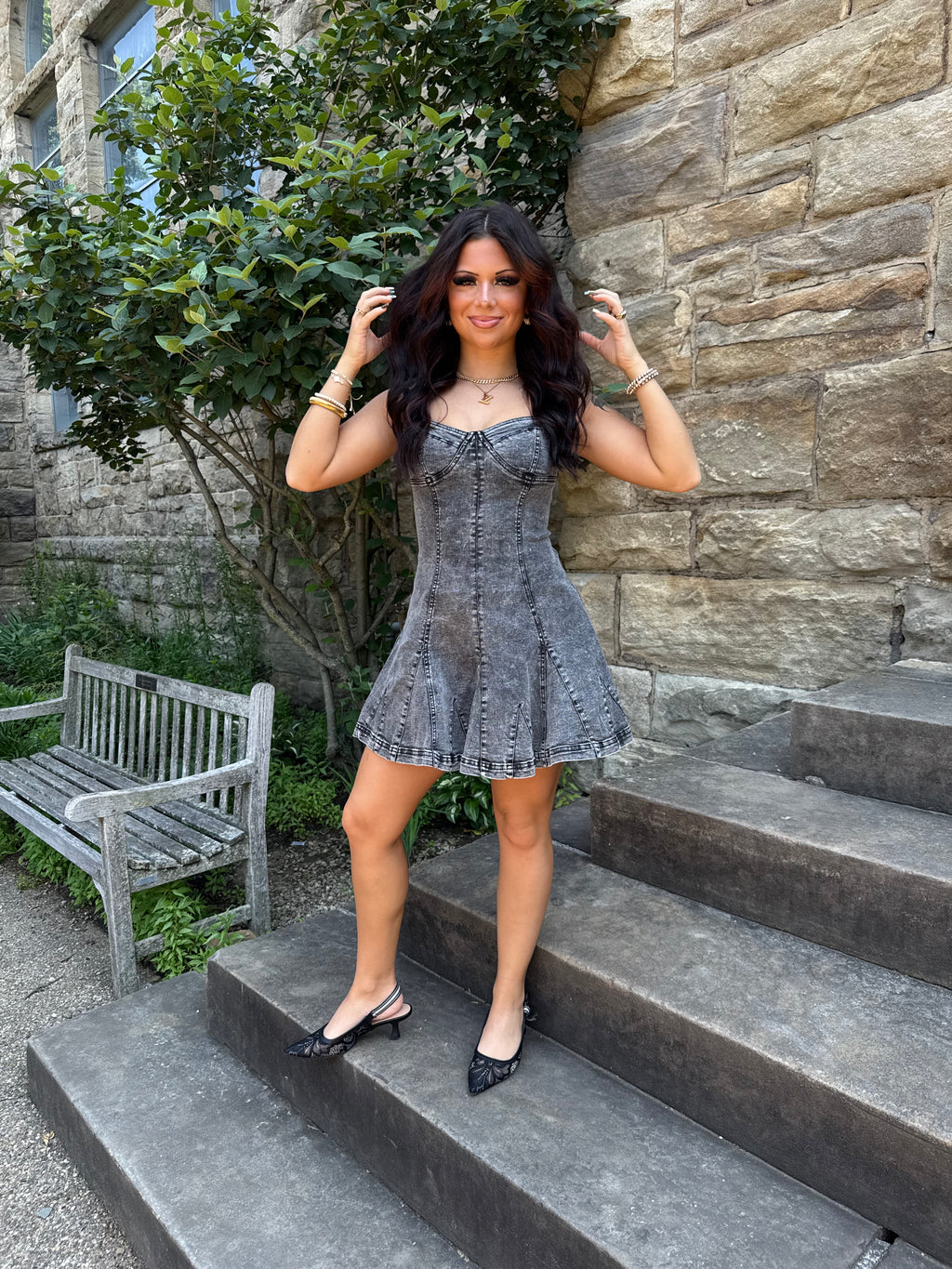Honkey Tonk Denim Dress in DARK