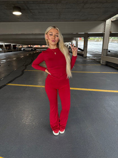 Shopping Addiction Legging in Deep Red