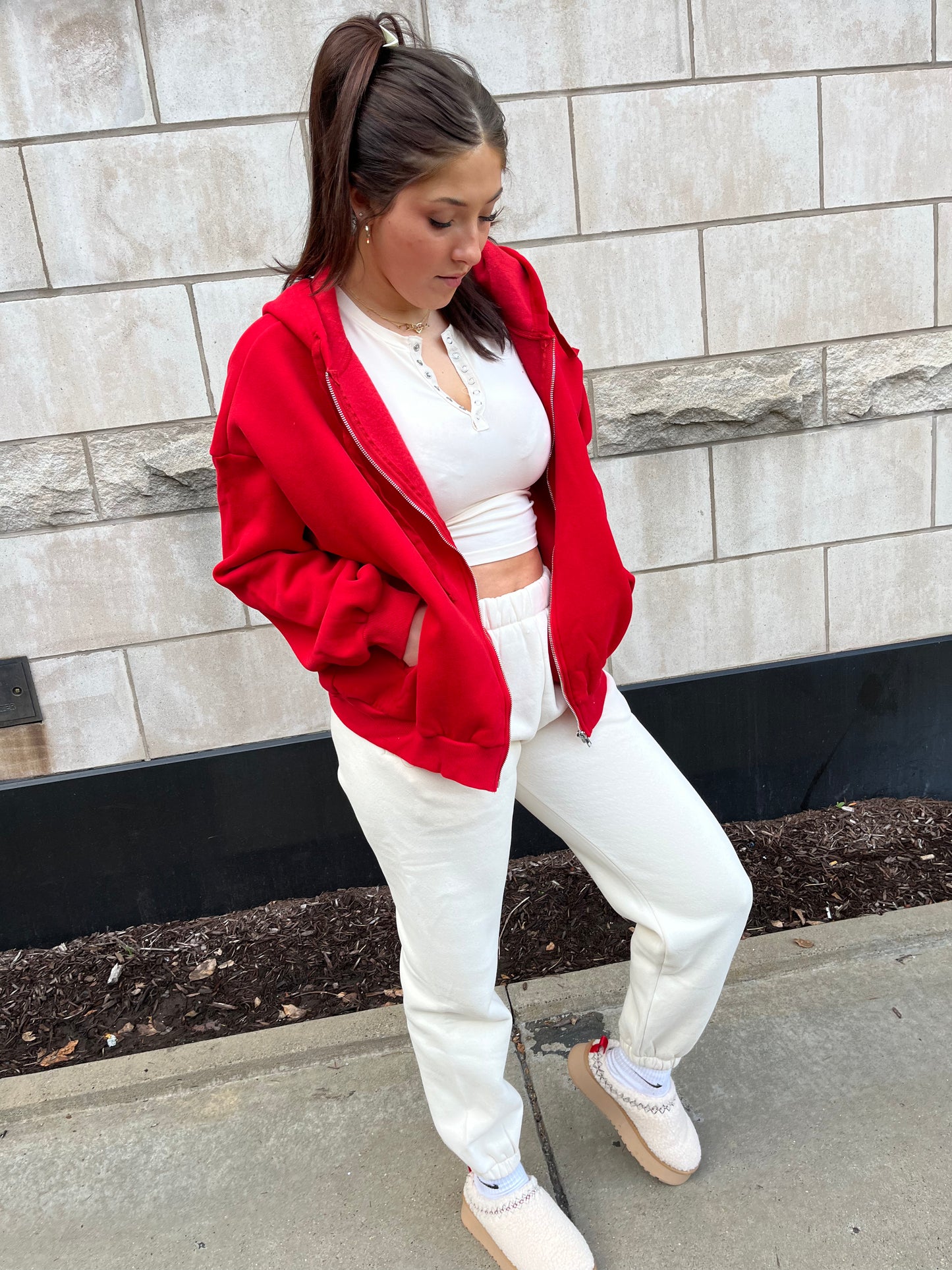 So Fetch Oversized Zip-Up in Red